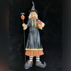 Vintage Inspired Tall Resin Witch With Pumpkins 16” Tall Sweet Street Design